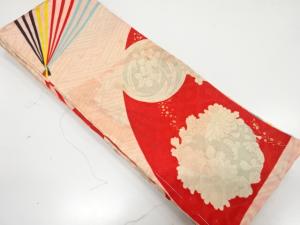 アンティーク　扇に花丸文様半幅帯